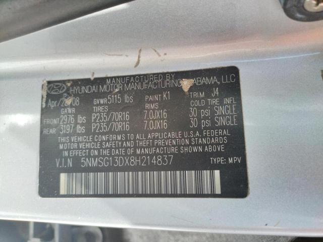 Photo 10 from auction – 2008 HYUNDAI SANTA FE G with VIN 5NMSG13DX8H214837