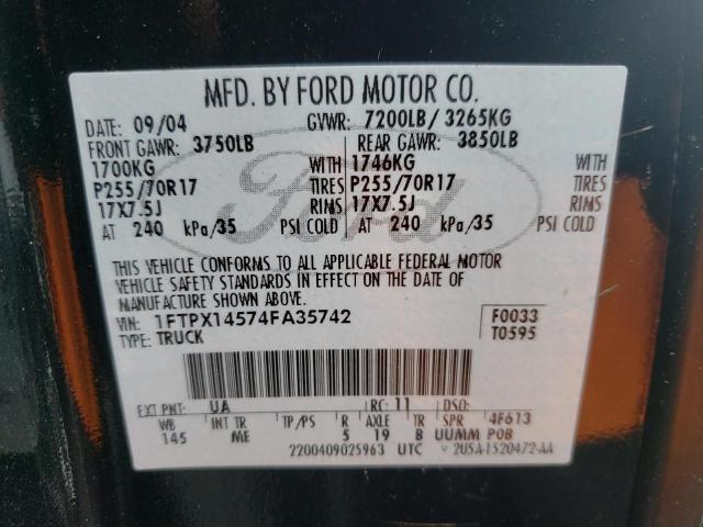 Photo 10 from auction – 2004 FORD F150 with VIN 1FTPX14574FA35742