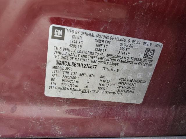 Photo 10 from auction – 2017 CHEVROLET TRAX 1LT with VIN 3GNCJLSB3HL270677