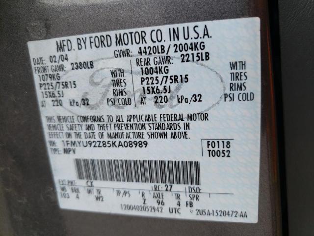 Photo 10 from auction – 2005 FORD ESCAPE XLS with VIN 1FMYU92Z85KA08989