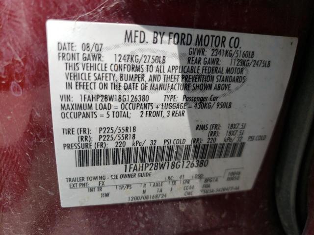 Photo 10 from auction – 2008 FORD TAURUS LIM with VIN 1FAHP28W18G126380