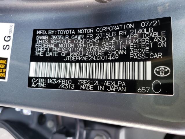 Photo 10 from auction – 2022 TOYOTA COROLLA LE with VIN JTDEPMAE2NJ201449
