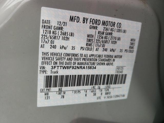 Photo 10 from auction – 2022 FORD MAVERICK X with VIN 3FTTW8F92NRA15834