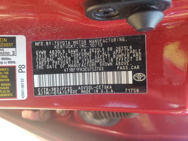 Photo 10 from auction – 2014 TOYOTA CAMRY L with VIN 4T1BF1FK3EU753703