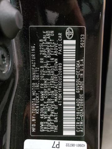 Photo 10 from auction – 2012 TOYOTA CAMRY SE with VIN 4T1BK1FK6CU520889