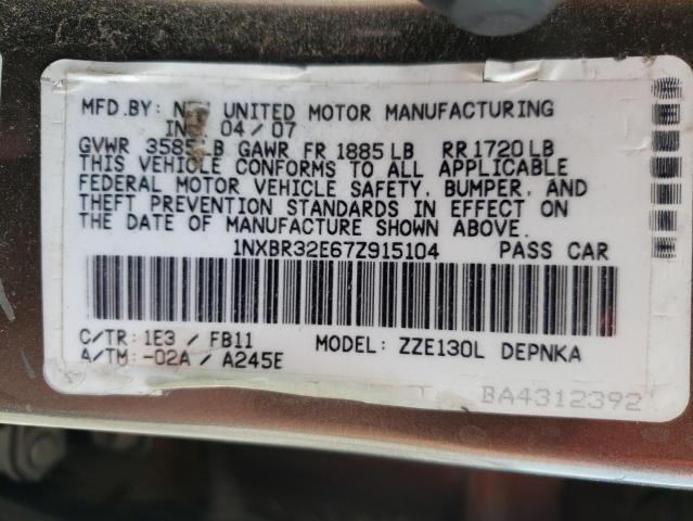 Photo 10 from auction – 2007 TOYOTA COROLLA CE with VIN 1NXBR32E67Z915104
