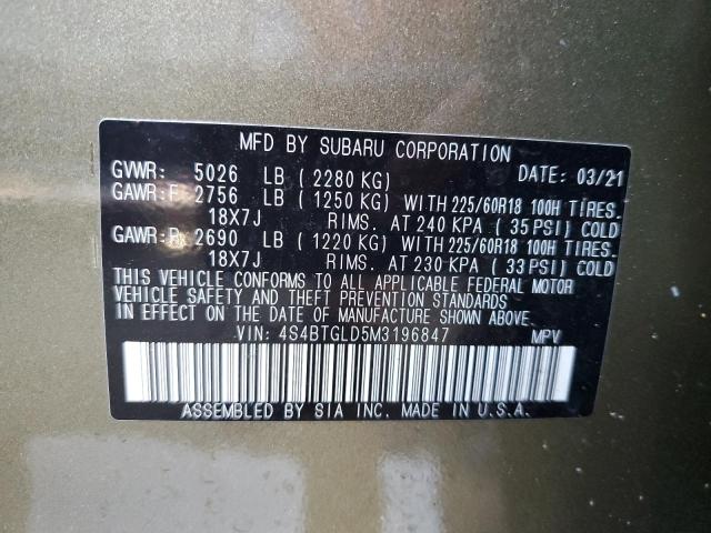 Photo 10 from auction – 2021 SUBARU OUTBACK ON with VIN 4S4BTGLD5M3196847