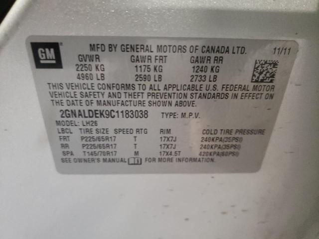 Photo 10 from auction – 2012 CHEVROLET EQUINOX LT with VIN 2GNALDEK9C1183038
