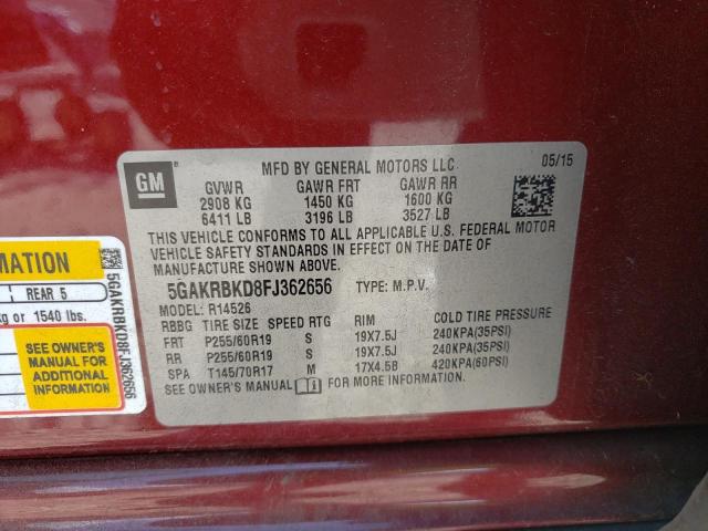 Photo 10 from auction – 2015 BUICK ENCLAVE with VIN 5GAKRBKD8FJ362656