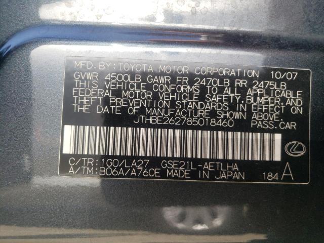 Photo 10 from auction – 2008 LEXUS IS 350 with VIN JTHBE262785018460