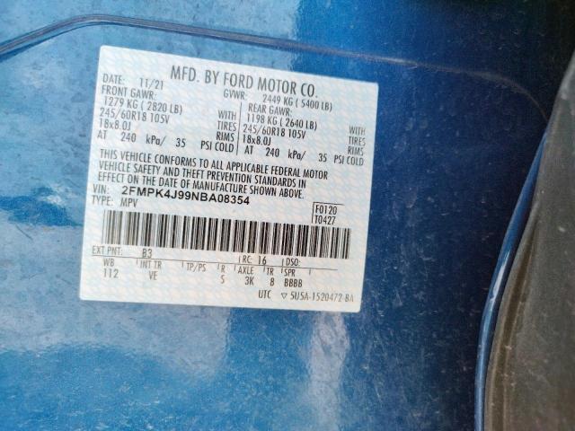 Photo 10 from auction – 2022 FORD EDGE SEL with VIN 2FMPK4J99NBA08354