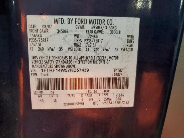Photo 10 from auction – 2007 FORD F150 with VIN 1FTRF14W57KD57439