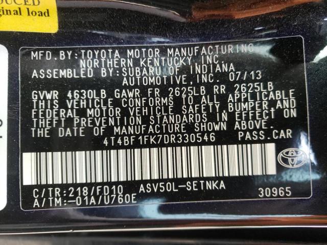 Photo 10 from auction – 2013 TOYOTA CAMRY L with VIN 4T4BF1FK7DR330546