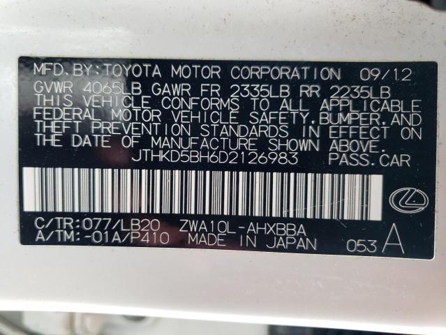 Photo 10 from auction – 2013 LEXUS CT 200 with VIN JTHKD5BH6D2126983
