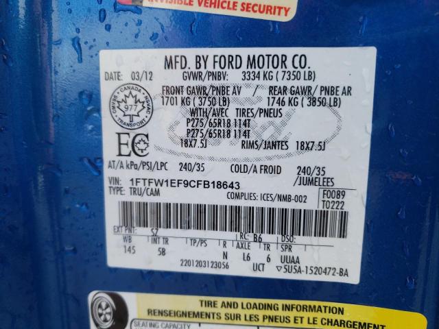 Photo 10 from auction – 2012 FORD F150 SUPER with VIN 1FTFW1EF9CFB18643
