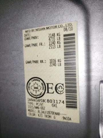 Photo 10 from auction – 2011 NISSAN MAXIMA S with VIN 1N4AA5AP1BC803174