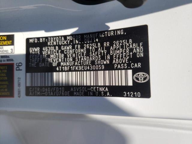 Photo 10 from auction – 2014 TOYOTA CAMRY L with VIN 4T1BF1FK9EU430059