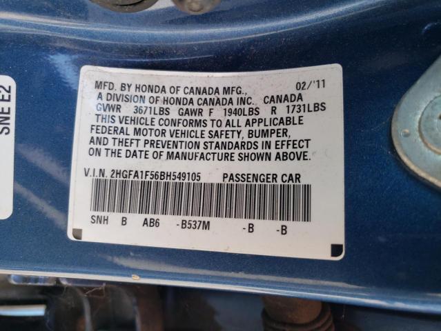 Photo 10 from auction – 2011 HONDA CIVIC LX with VIN 2HGFA1F56BH549105