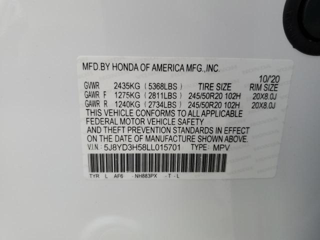 Photo 10 from auction – 2020 ACURA MDX TECHNO with VIN 5J8YD3H58LL015701
