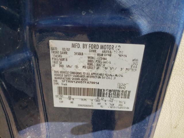Photo 10 from auction – 2007 FORD F150 SUPER with VIN 1FTRW12W57FA79914