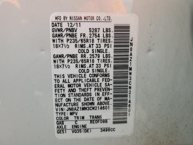 Photo 10 from auction – 2012 NISSAN MURANO with VIN JN8AZ1MW3CW214601
