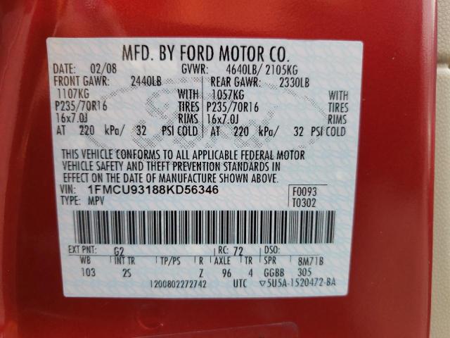 Photo 10 from auction – 2008 FORD ESCAPE XLT with VIN 1FMCU93188KD56346