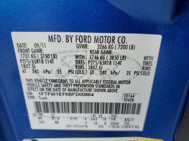 Photo 10 from auction – 2011 FORD F150 SUPER with VIN 1FTFW1EF6BFD00864