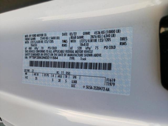 Photo 10 from auction – 2022 FORD F250 SUPER with VIN 1FTBF2B63NEE11584