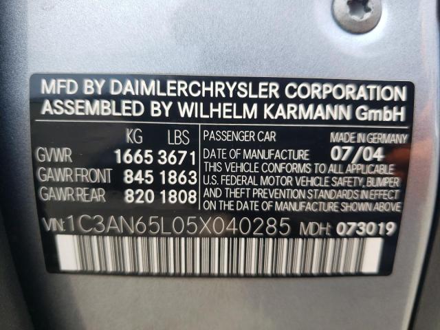 Photo 10 from auction – 2005 CHRYSLER CROSSFIRE with VIN 1C3AN65L05X040285