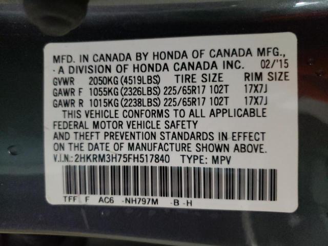 Photo 10 from auction – 2015 HONDA CR-V EXL with VIN 2HKRM3H75FH517840