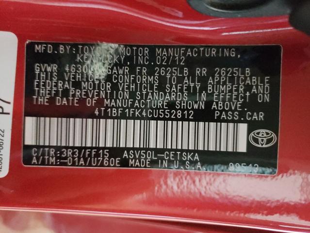 Photo 10 from auction – 2012 TOYOTA CAMRY BASE with VIN 4T1BF1FK4CU552812