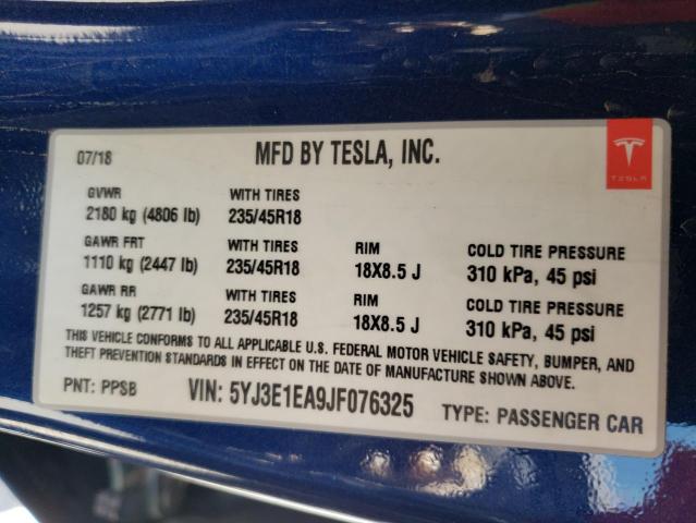 Photo 10 from auction – 2018 TESLA MODEL 3 with VIN 5YJ3E1EA9JF076325