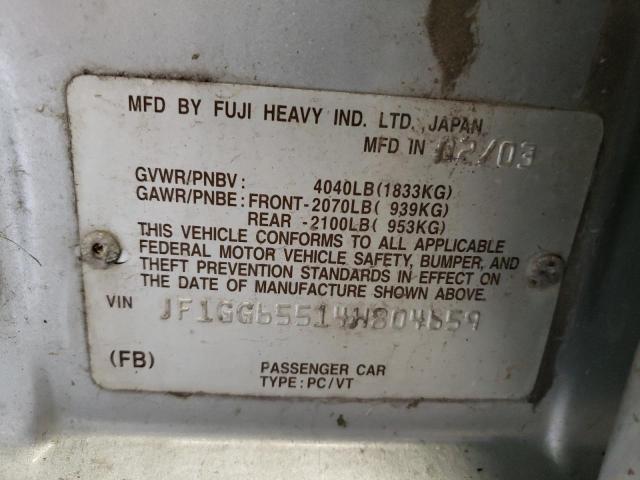 Photo 10 from auction – 2004 SUBARU IMPREZA TS with VIN JF1GG65514H804659