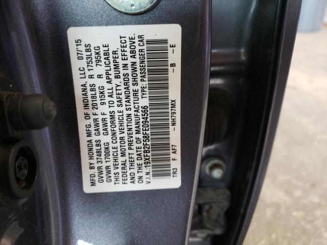 Photo 10 from auction – 2015 HONDA CIVIC LX with VIN 19XFB2F58FE094566