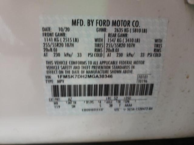 Photo 10 from auction – 2021 FORD EXPLORER X with VIN 1FMSK7DH2MGA30346