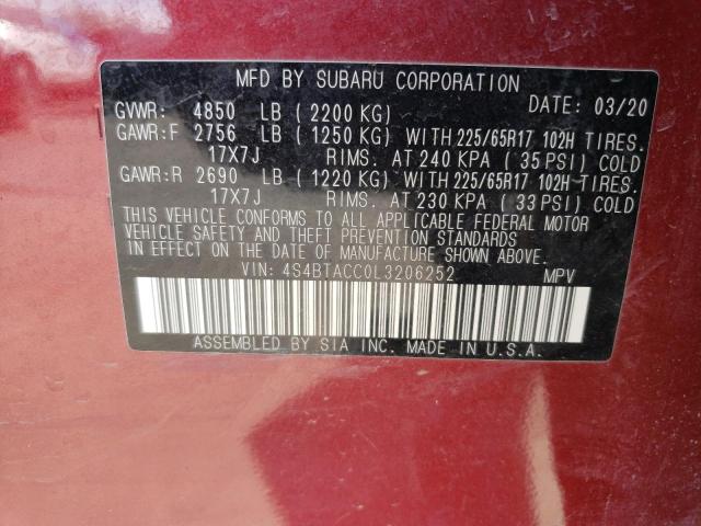 Photo 10 from auction – 2020 SUBARU OUTBACK PR with VIN 4S4BTACC0L3206252