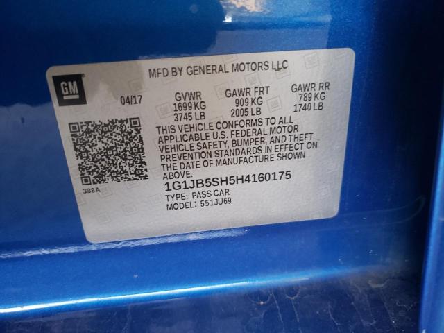 Photo 10 from auction – 2017 CHEVROLET SONIC LS with VIN 1G1JB5SH5H4160175