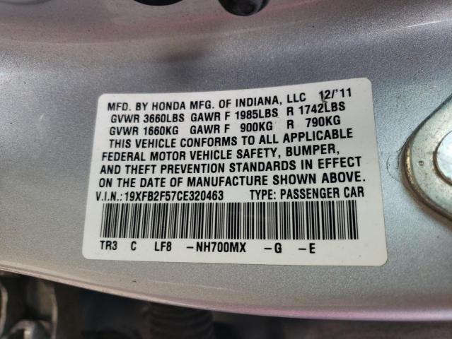 Photo 10 from auction – 2012 HONDA CIVIC LX with VIN 19XFB2F57CE320463