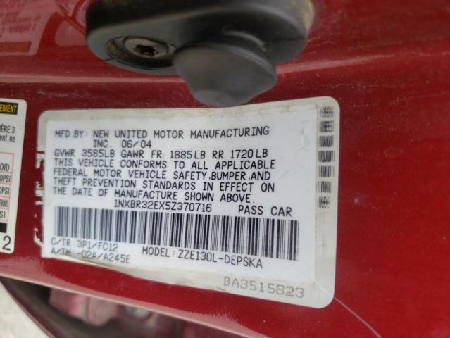 Photo 10 from auction – 2005 TOYOTA COROLLA CE with VIN 1NXBR32EX5Z370716
