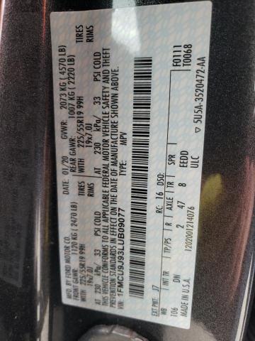 Photo 10 from auction – 2020 FORD ESCAPE TIT with VIN 1FMCU9J93LUB09077