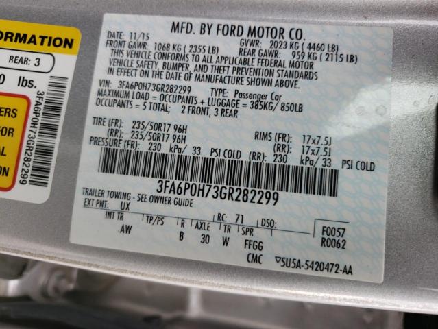 Photo 10 from auction – 2016 FORD FUSION SE with VIN 3FA6P0H73GR282299