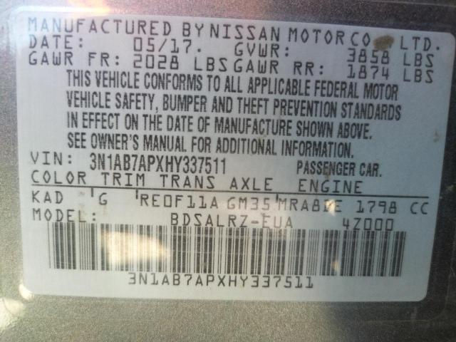 Photo 10 from auction – 2017 NISSAN SENTRA S with VIN 3N1AB7APXHY337511