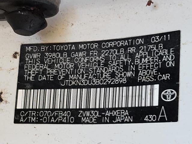 Photo 10 from auction – 2011 TOYOTA PRIUS with VIN JTDKN3DU3B0292898