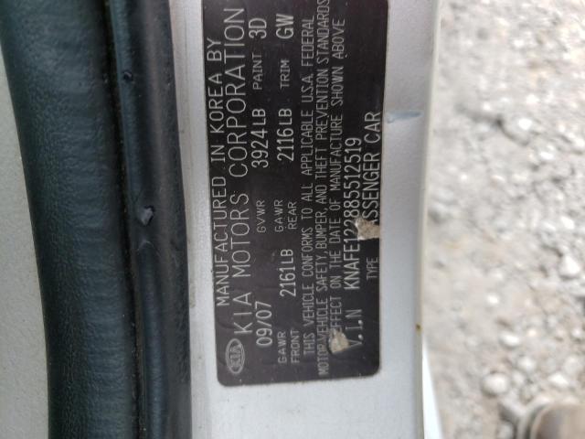 Photo 10 from auction – 2008 KIA SPECTRA EX with VIN KNAFE122885512519