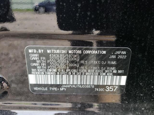 Photo 10 from auction – 2022 MITSUBISHI OUTLANDER with VIN JA4APVAU7NU008878