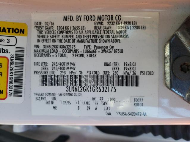 Photo 10 from auction – 2016 LINCOLN MKZ with VIN 3LN6L2GK1GR632175