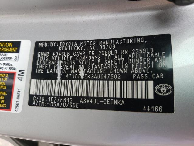 Photo 10 from auction – 2010 TOYOTA CAMRY BASE with VIN 4T1BF3EK3AU047502