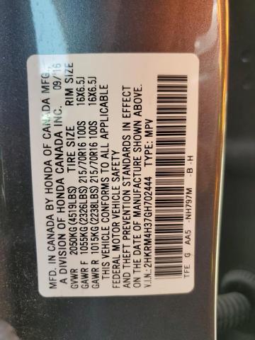Photo 10 from auction – 2016 HONDA CR-V LX with VIN 2HKRM4H37GH702444