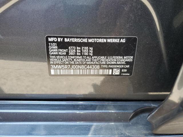 Photo 10 from auction – 2022 BMW 330XI with VIN 3MW5R7J00N8C44308