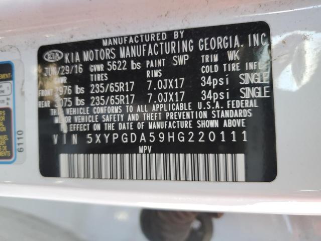 Photo 10 from auction – 2017 KIA SORENTO LX with VIN 5XYPGDA59HG220111